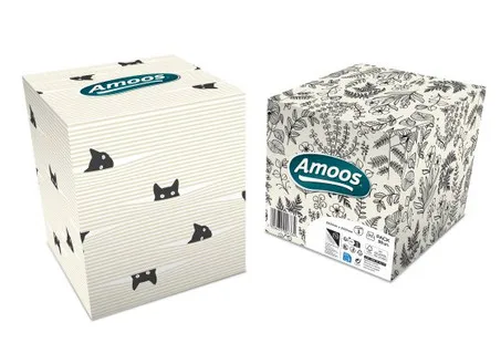 Amoos pañuelos faciales de papel desechable cubo cosmetico 50 X 3 capas caja de 24unds - F623501 - 1