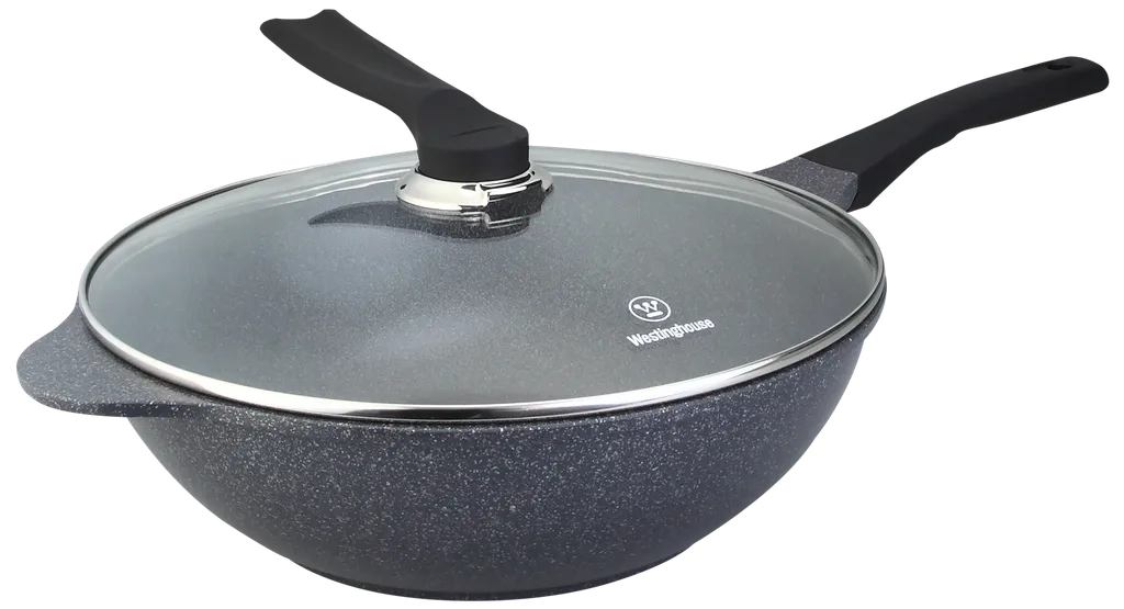 [DTF-WH00214] Westinghouse wok de aluminio forjado con tapa de vidrio acabado marmol negro con puntos blancos 32 cm - WCCW2008032CMG